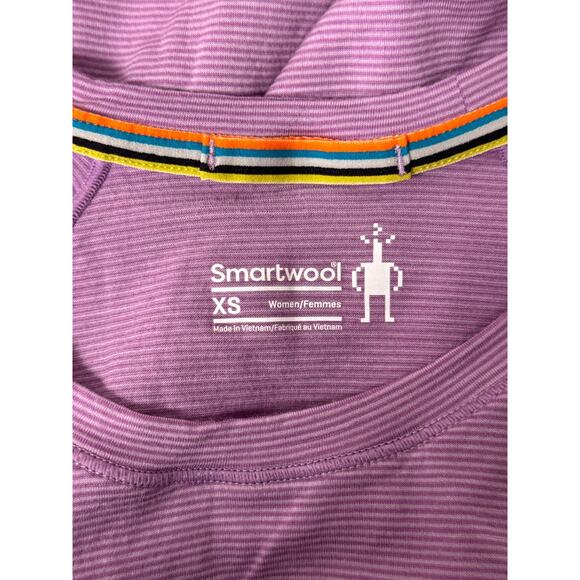 Smartwool Top XS Womens Purple Striped Merino Wool Short Sleeve - Picture 7 of 9